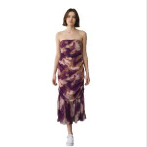 Chelsea28 Strapless Maxi Dress XS NEW Purple Pink Cream Tie Dye Abstract Ruched